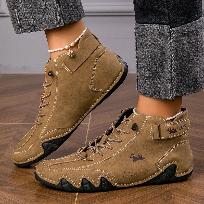 Diaz genuine leather high-top sneakers white contrast stitching bold urban street style panel accents