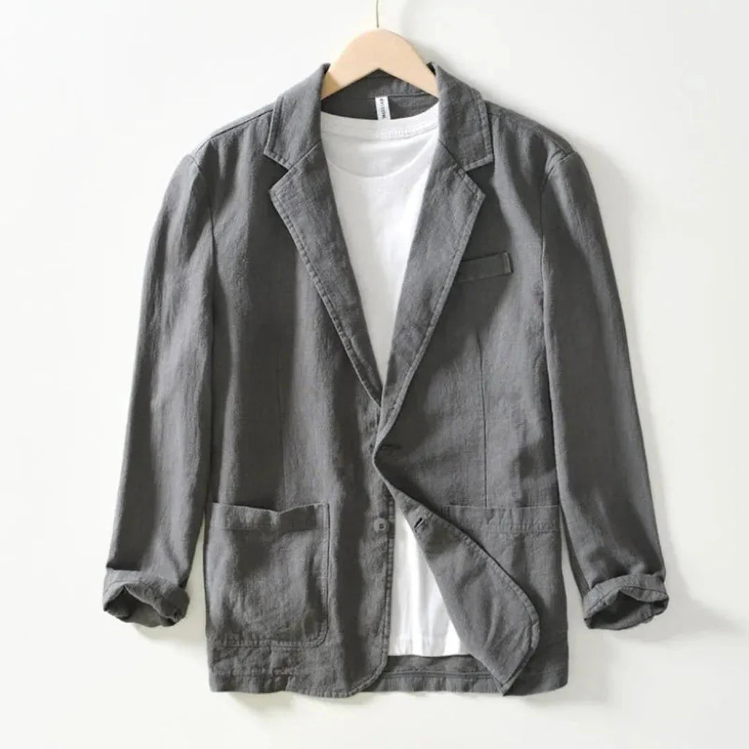 Diego casual linen blazer, lightweight unlined summer layer in neutral tone, smart-casual tailored fit