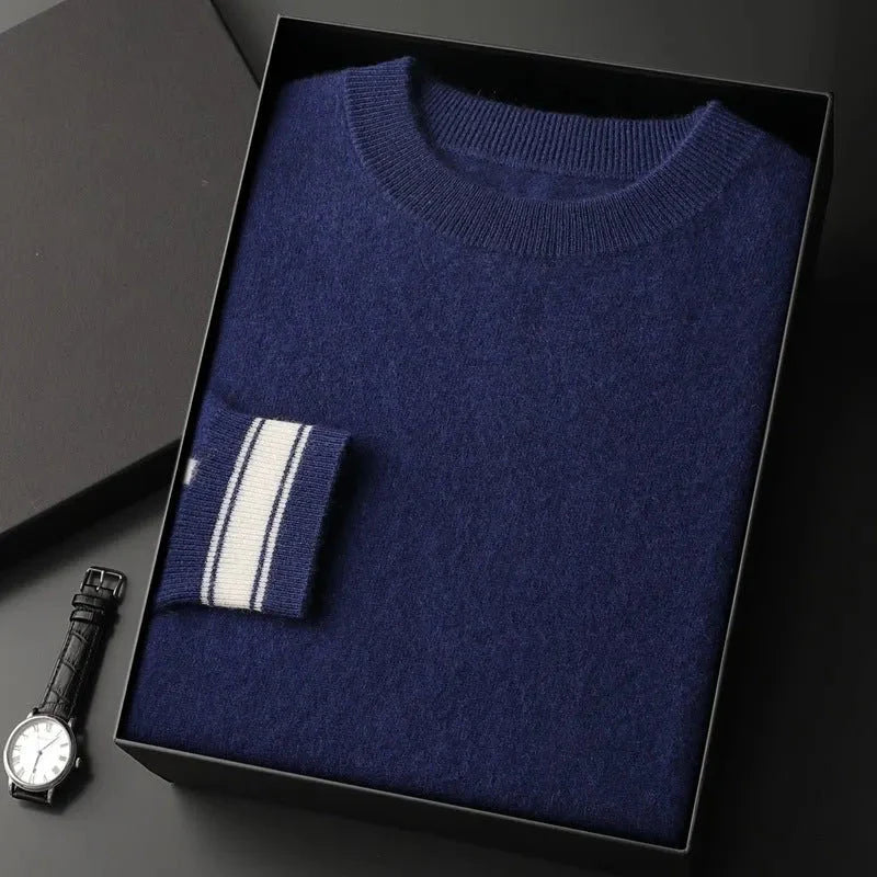 Men's ivory cashmere blend crewneck pullover with soft drape and breathable everyday luxury fit