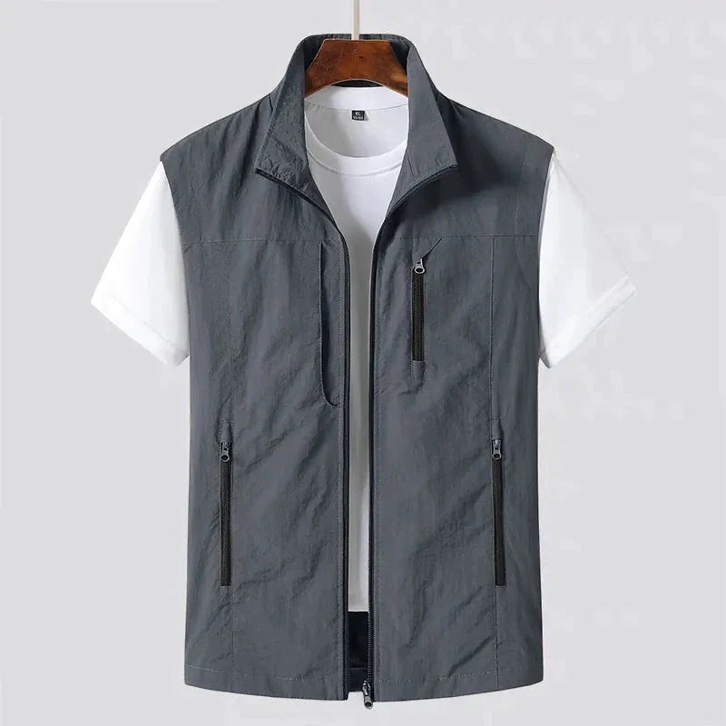 Men's navy utility vest wind-resistant zip pockets slim urban active outdoor layer