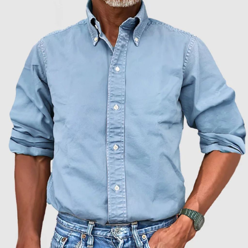 Men's white regular fit long sleeve cotton shirt with button closure and breathable everyday design