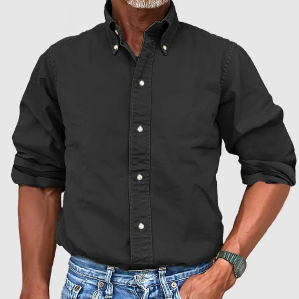 Men's white regular fit long sleeve cotton button-up shirt with breathable fabric for everyday wear