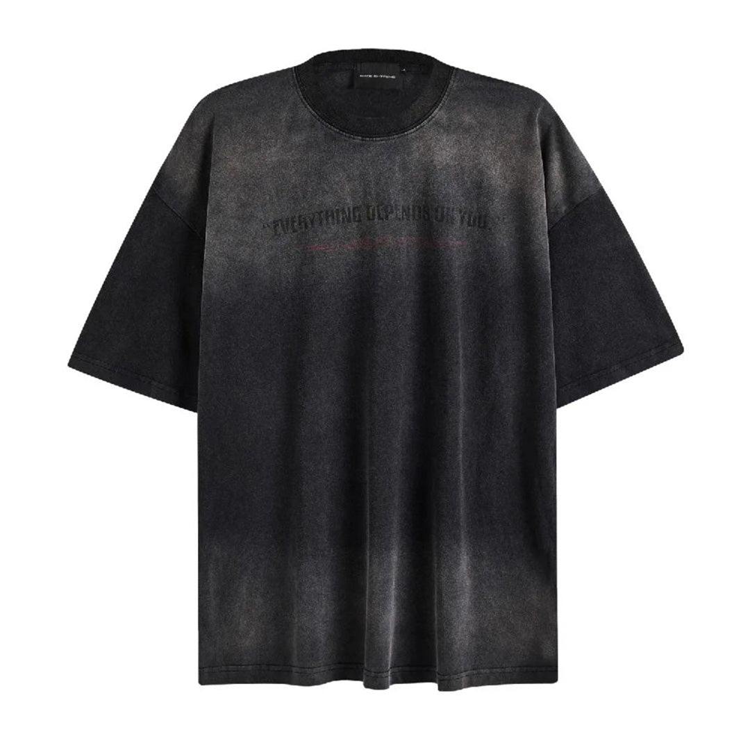 Men's distressed white cotton relaxed fit drop shoulder tee bold front and back graphic prints
