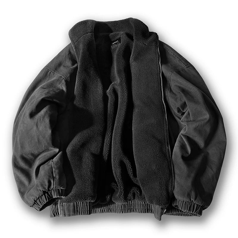 Dom fleece-lined padded jacket in neutral tone, minimalist silhouette with elastic hem for winter warmth