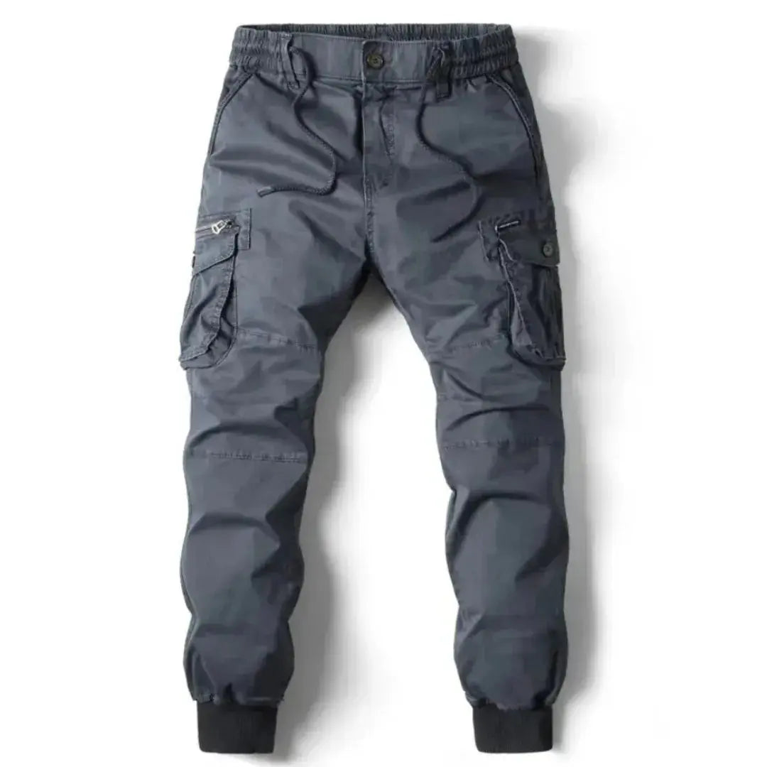 Men's olive cargo pants relaxed fit durable cotton multiple pockets outdoor adventure wear