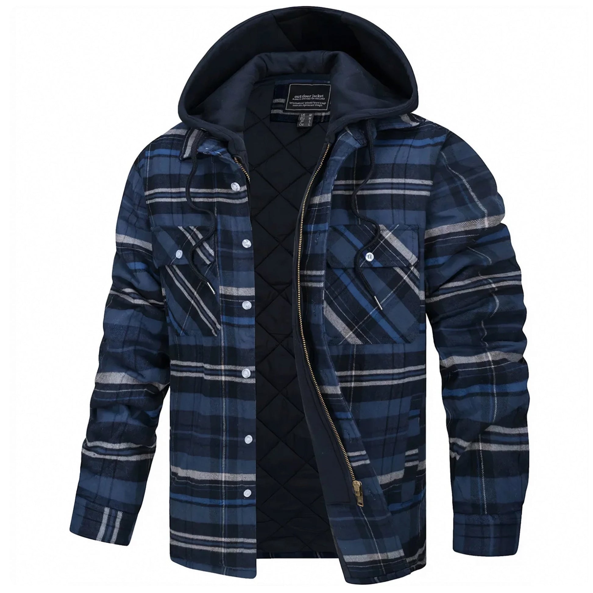 Parker checked hooded jacket with fleece lining, classic plaid pattern, versatile outdoor layer for men