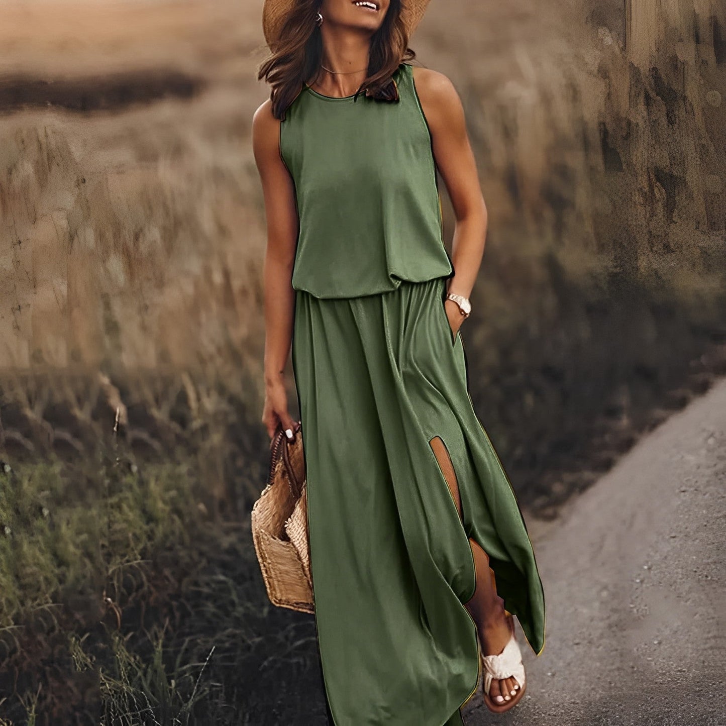 Jonna sleeveless retro maxi dress for women, breathable travel-ready long silhouette