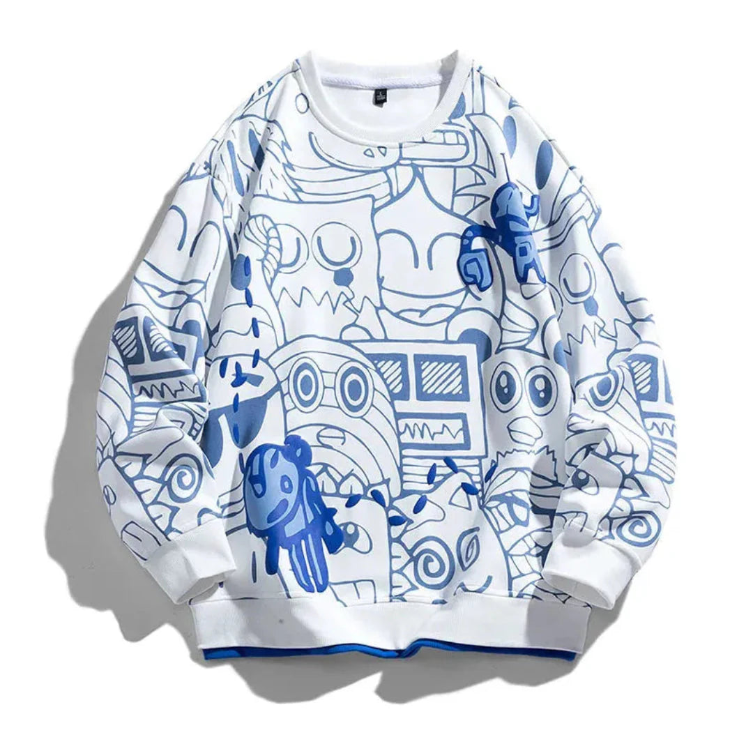 Relaxed fit graphic sweatshirt with bold hand-drawn doodle prints, premium cotton blend for art lovers