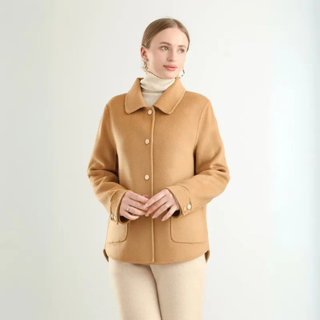 Women's reversible wool coat in classic tones, double-sided design with flattering silhouette for polished style