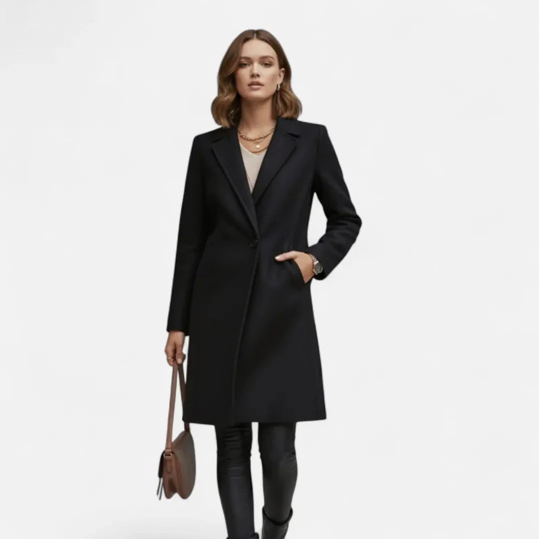 Women's wool-blend long overcoat in tailored fit with lapel collar and single-button closure