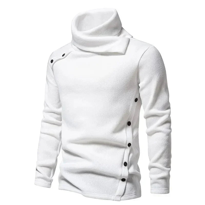 Women's beige high-neck knit sweater with cozy sustainable fabric and elegant collar for cold weather