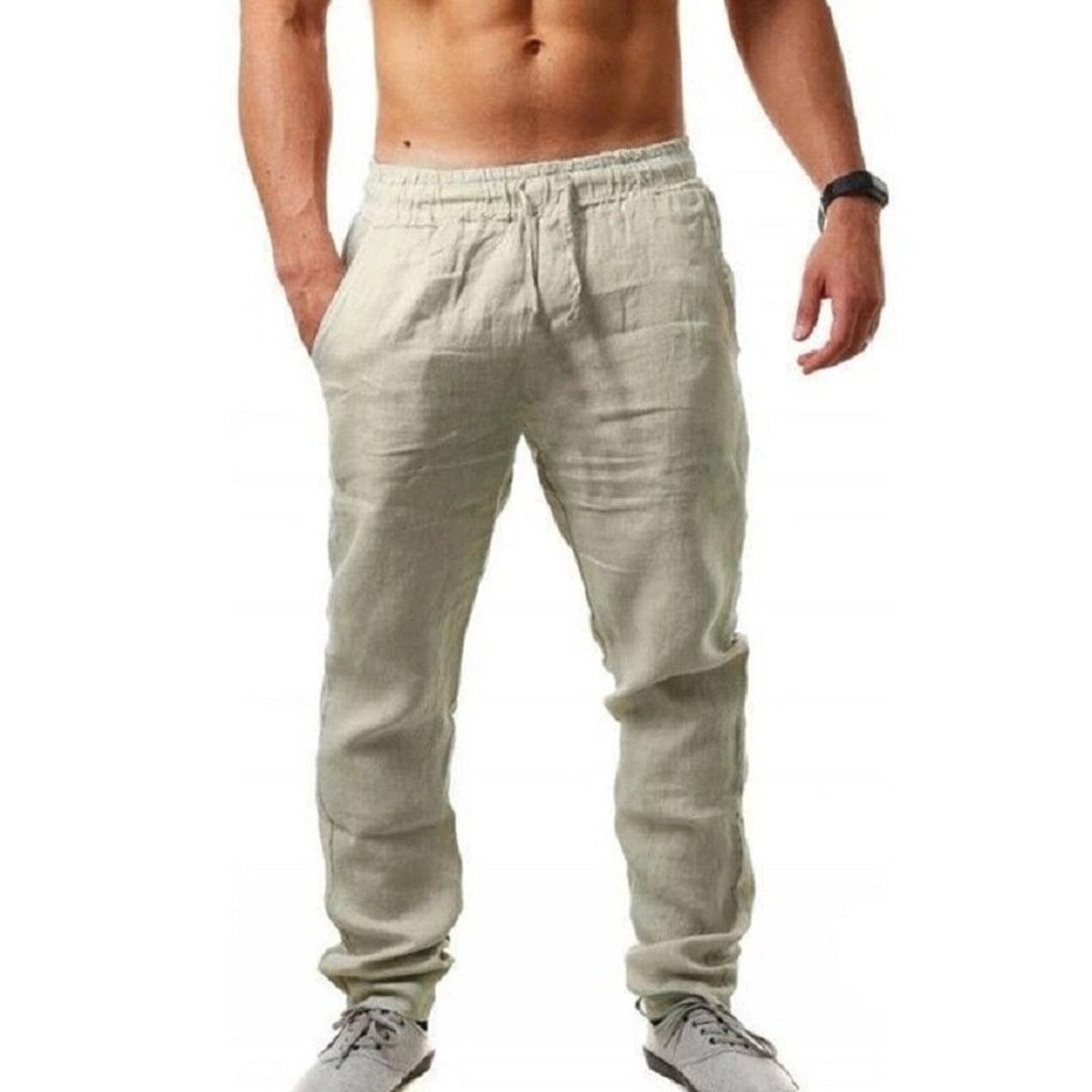 Men's breathable linen blend pants, ultra-lightweight relaxed fit for spring summer casual wear