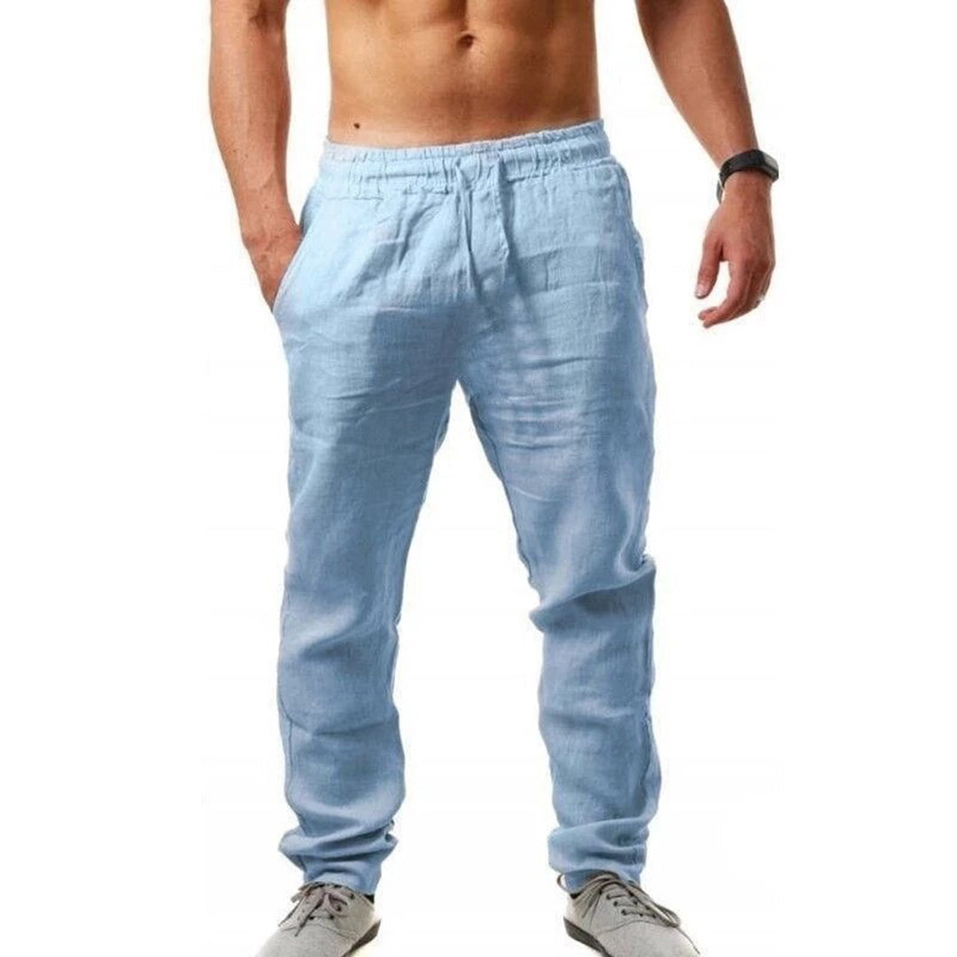 Men's beige linen blend pants, relaxed fit ultra-lightweight breathable design for spring summer