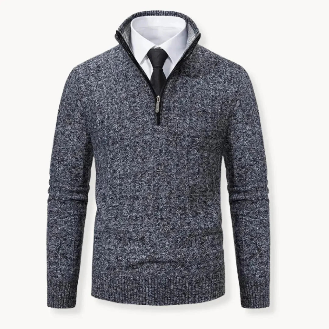 Drew quarter-zip sweater soft cable-knit wool blend pullover in neutral tone for office to weekend