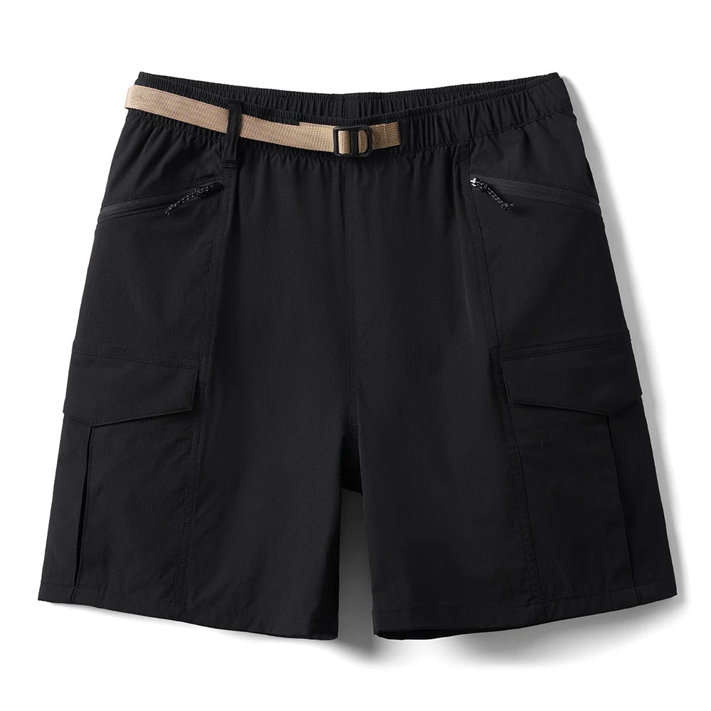 Men's khaki QuickDry cargo shorts lightweight breathable nylon blend with multi-pocket rugged design
