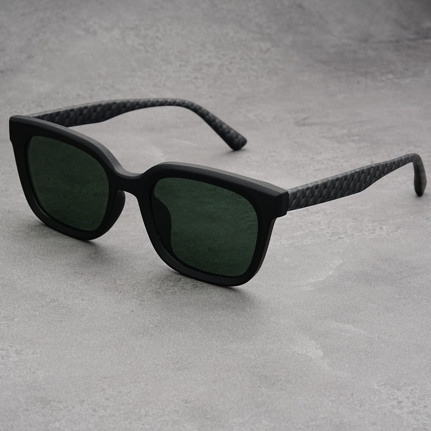 Square sunglasses UV-blocking lenses lightweight woven temples bold silhouette travel-ready shades