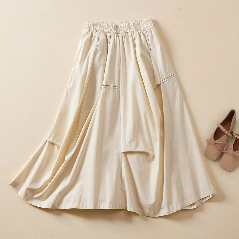 Women's driftwood drape skirt cotton linen blend flowy sculptural silhouette elastic waist