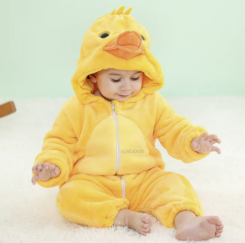 Soft breathable hooded baby onesie animal romper for toddlers in playful jungle character design
