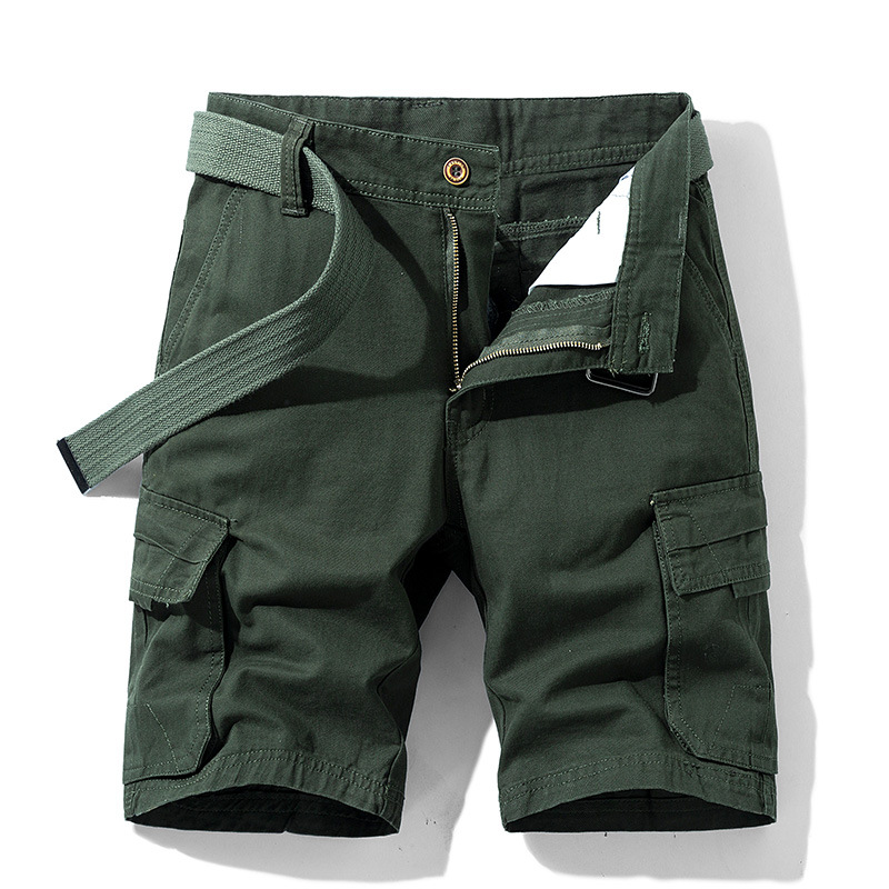 Men's lightweight stretch cotton cargo shorts with multi-pocket utility design and web belt, active fit
