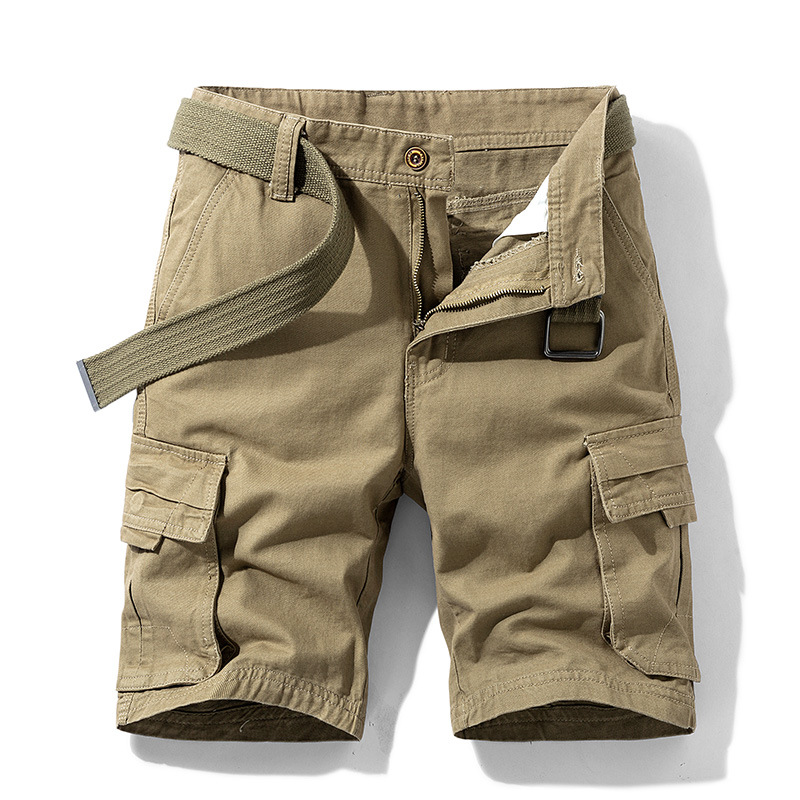 Men's lightweight stretch cargo shorts with multi-pocket utility design and web belt in classic fit