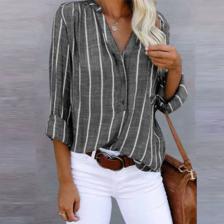 Women's striped loose-fit summer blouse lightweight breathable vertical stripe polished silhouette