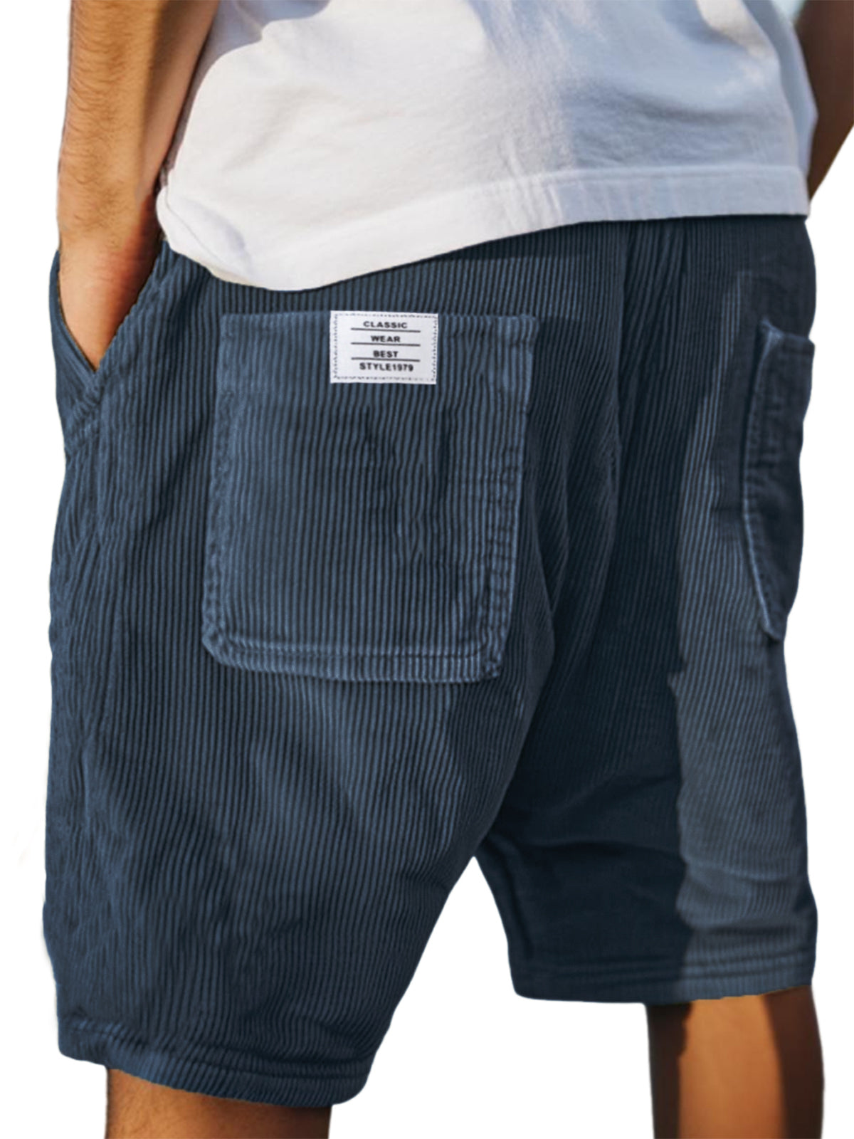 Men's gray jersey shorts drawstring waistband casual relaxed fit textured everyday lounge wear
