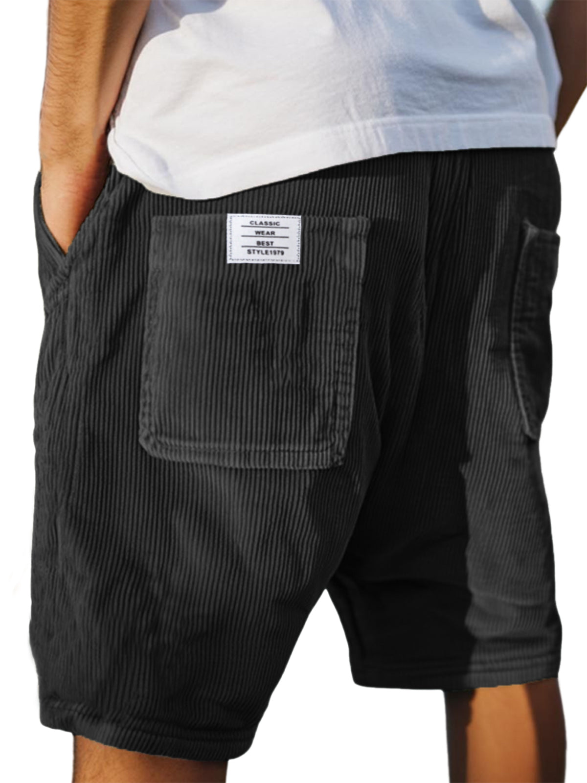Men's jersey shorts with adjustable drawstring waistband, casual relaxed fit in textured fabric