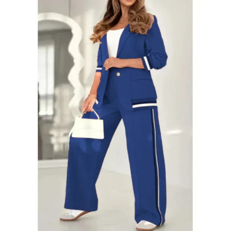 Women's beige 2-piece set with elastic waistband, relaxed fit, and premium soft fabric for all-day comfort