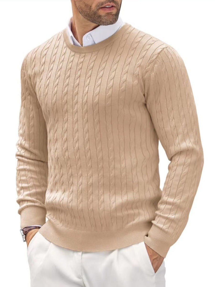 Men's slim fit fine knit cotton sweater round neck, clean modern silhouette timeless style
