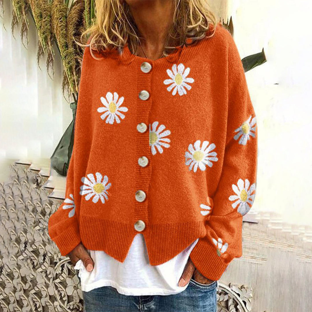 Women's floral daisy print button-up cardigan relaxed oversized fit cozy winter casual layer