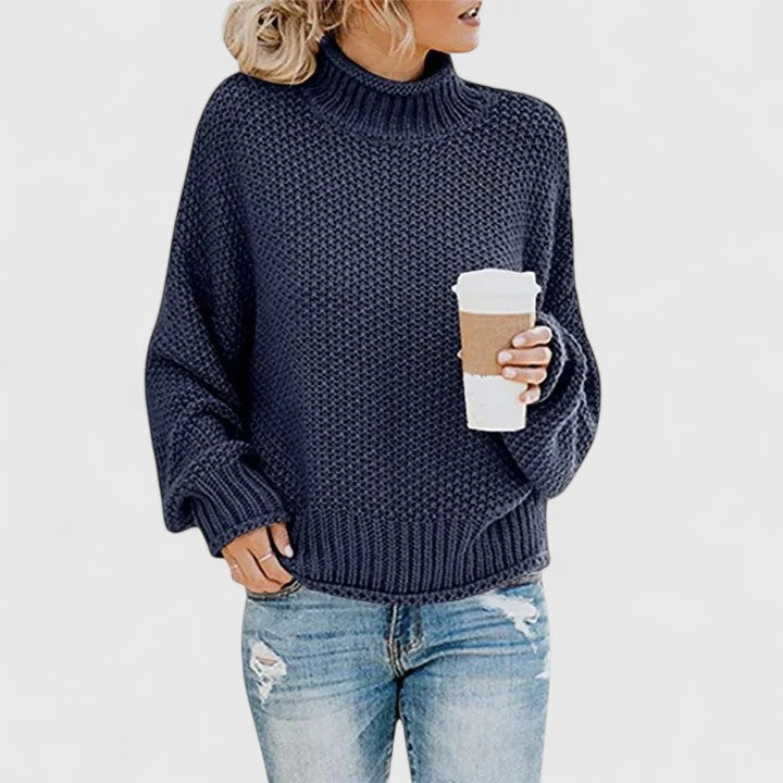 Women's chunky knit sweater relaxed fit high neck cozy thick knit layering essential