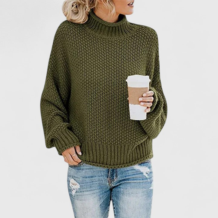 Women's chunky knit sweater relaxed fit high neck cozy layering essential
