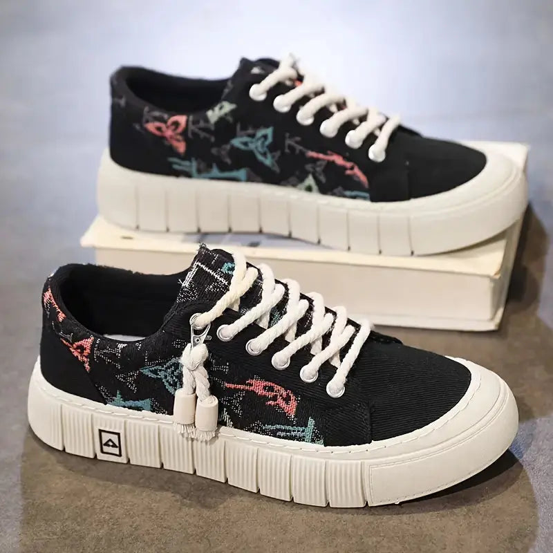 Echo patterned canvas low-top sneakers in bold print design for casual outdoor walking comfort