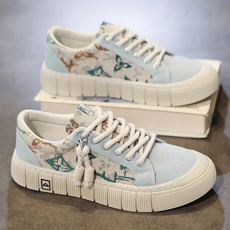 Echo patterned canvas low-top sneakers in bold multicolor print for casual outdoor walking