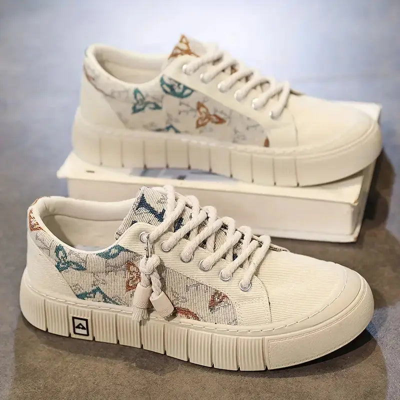 Echo patterned canvas low-top sneakers with bold print design for casual outdoor walking comfort