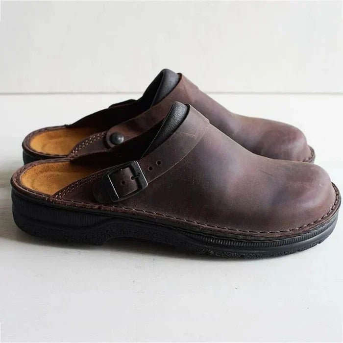 Arthur men's brown leather slipper clogs minimalist silhouette for casual and semi-formal all-day wear