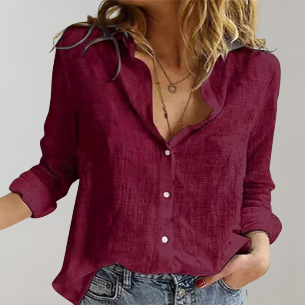 Women's white cotton blouse relaxed fit button-front closure breathable everyday chic wardrobe essential