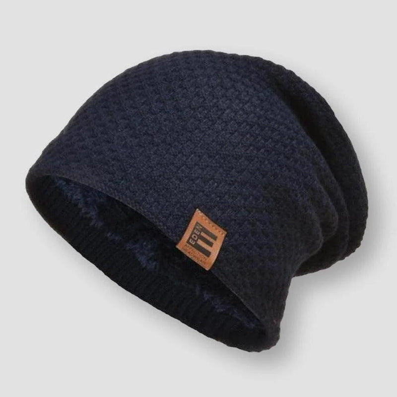Thermal knit beanie waffle-knit exterior plush fleece lining cold weather winter hat