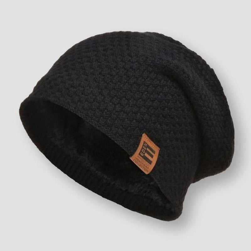 Thermal knit beanie waffle-knit exterior plush fleece lining cold weather winter hat