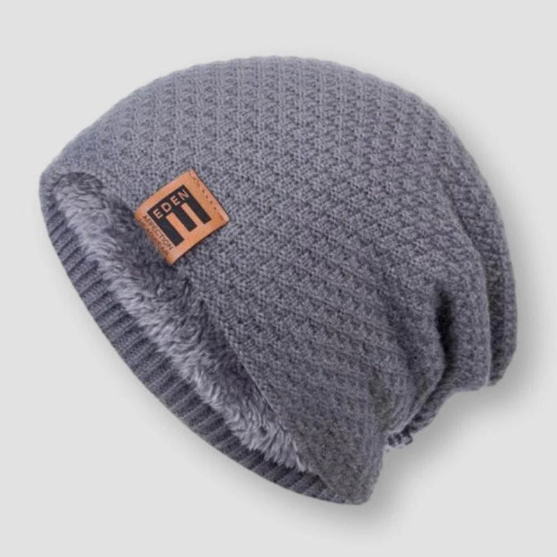 Thermal knit beanie waffle exterior fleece-lined stretch fit cold weather winter essential