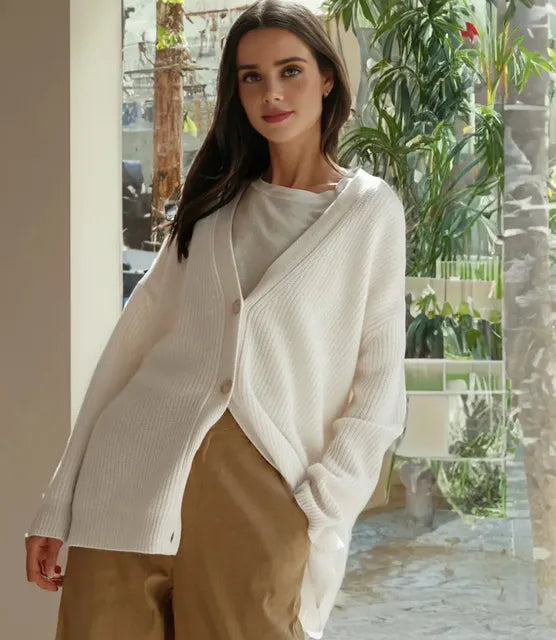 Women's oversized button-front knit cardigan, cozy relaxed fit layering essential for any occasion