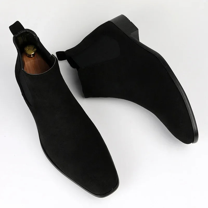Men's black Chelsea boots slip-on elastic panel ankle classic structured leather-look style