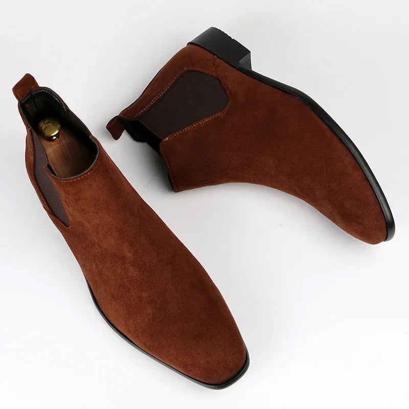 Men's black Chelsea boots slip-on elastic panel classic ankle style durable structured upper