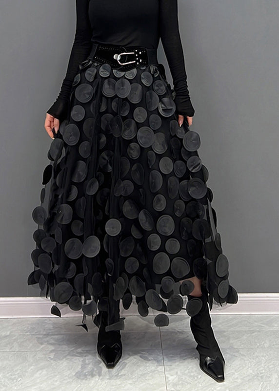Women's high-waist tulle maxi skirt elegant silhouette with 3D circle textured details