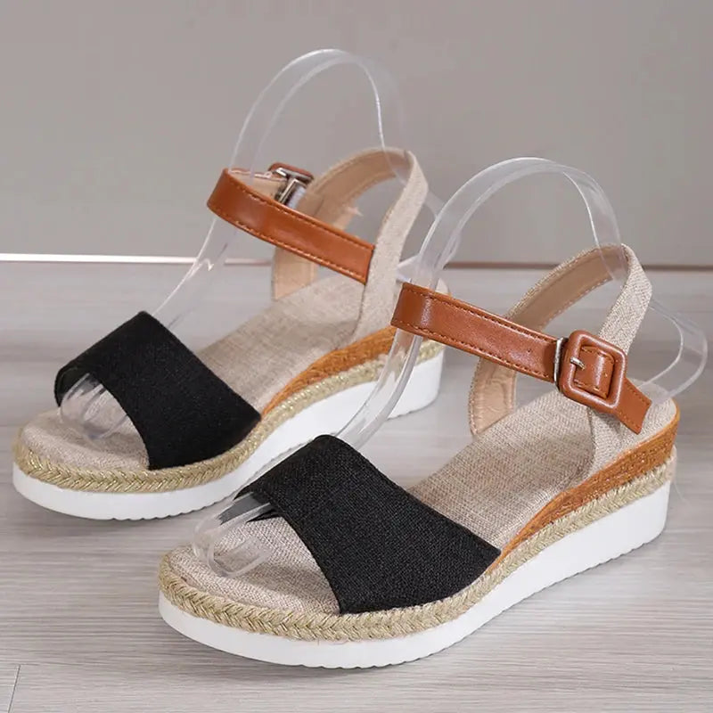 Women's elegant open-toe wedge sandals, breathable summer footwear with height-boosting stable sole