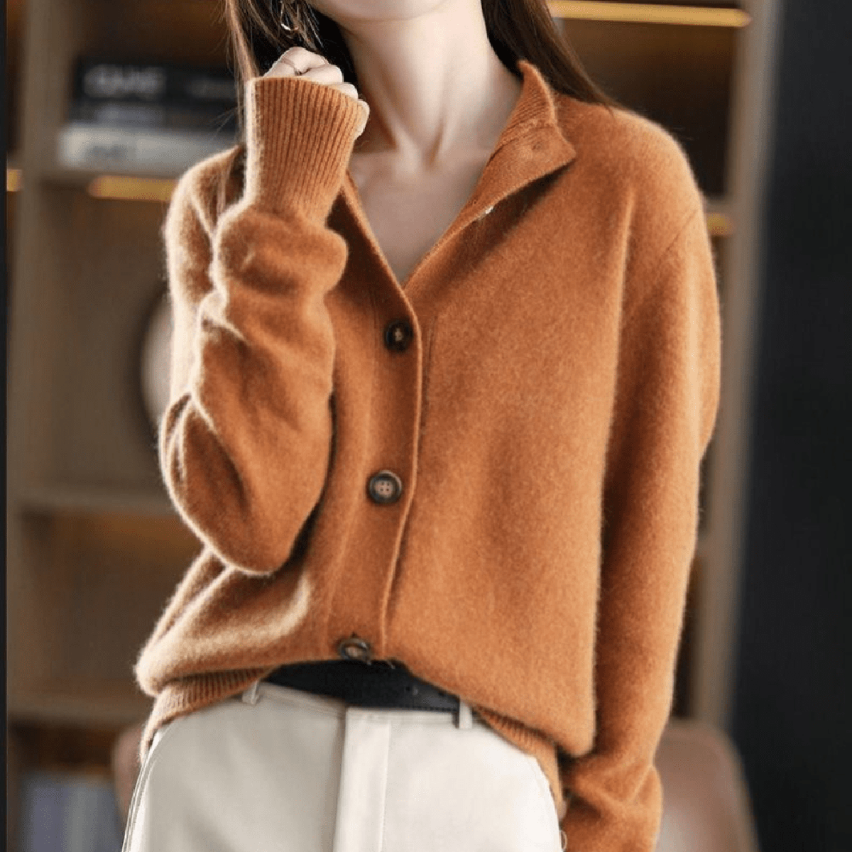 Nicole women's cozy knit button-down cardigan in neutral tones, relaxed fit for everyday layering
