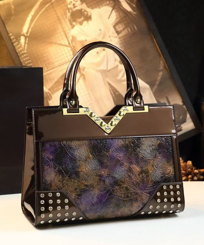 Sac fourre-tout élégant en cuir de veau gaufré avec zircons colorblock - Urbann-Vibe