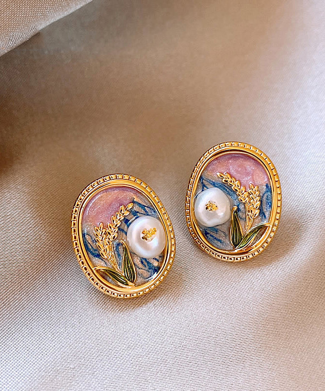 Boucles d'oreilles à tige élégantes en alliage de cuivre doré et émail perlé - Urbann-Vibe