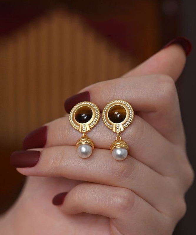 Boucles d'oreilles pendantes élégantes en argent sterling doré et perles - Urbann-Vibe
