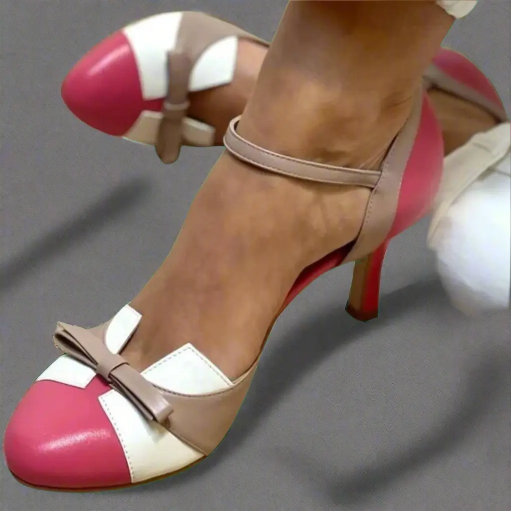 Women's elegant heeled sandals with cushioned insole, bow detail, neutral tone, work-to-weekend style